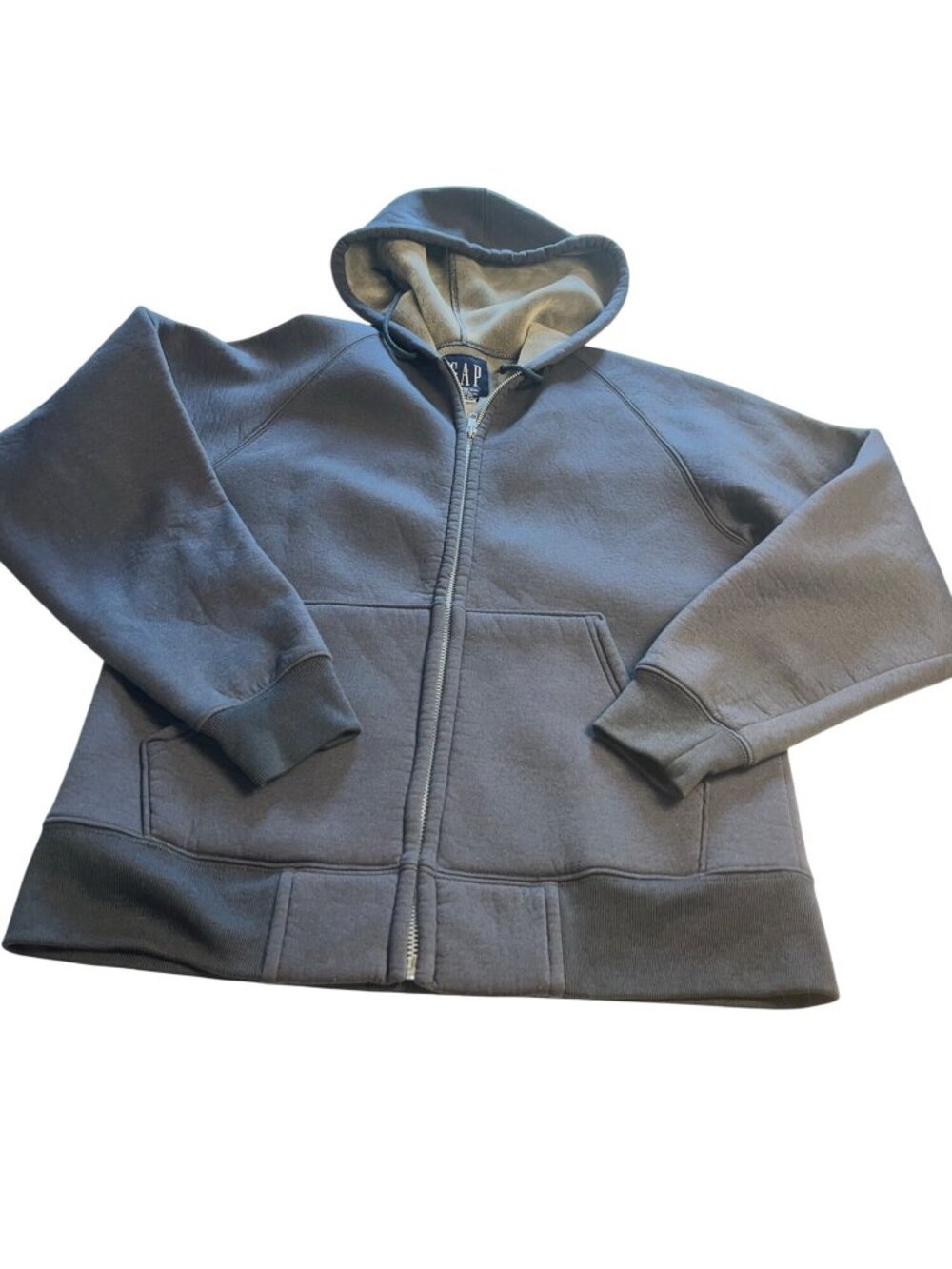Gap Sherpa-Lined Full-Zip Hoodie Jacket mens XS Gray Fleece Poly/Nylon Blend VTG